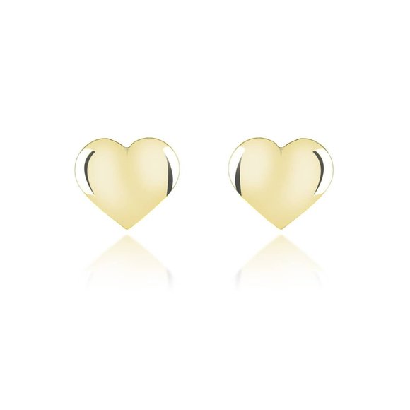 14K Solid Yellow Solid Gold Small Heart Stud Earrings